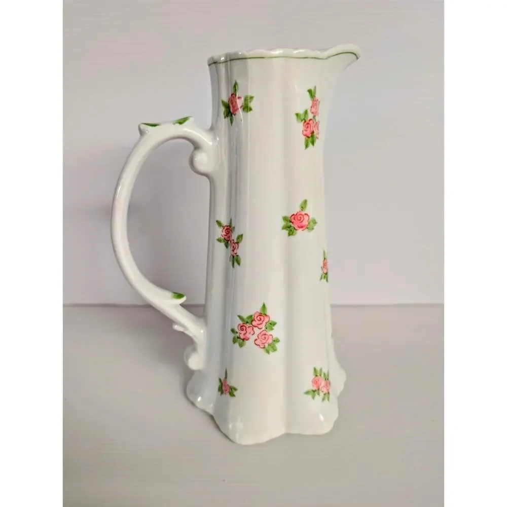 Andrea by Sadek Porcelain Pitcher Vase – Pink Roses Cottage Style 8-inch
